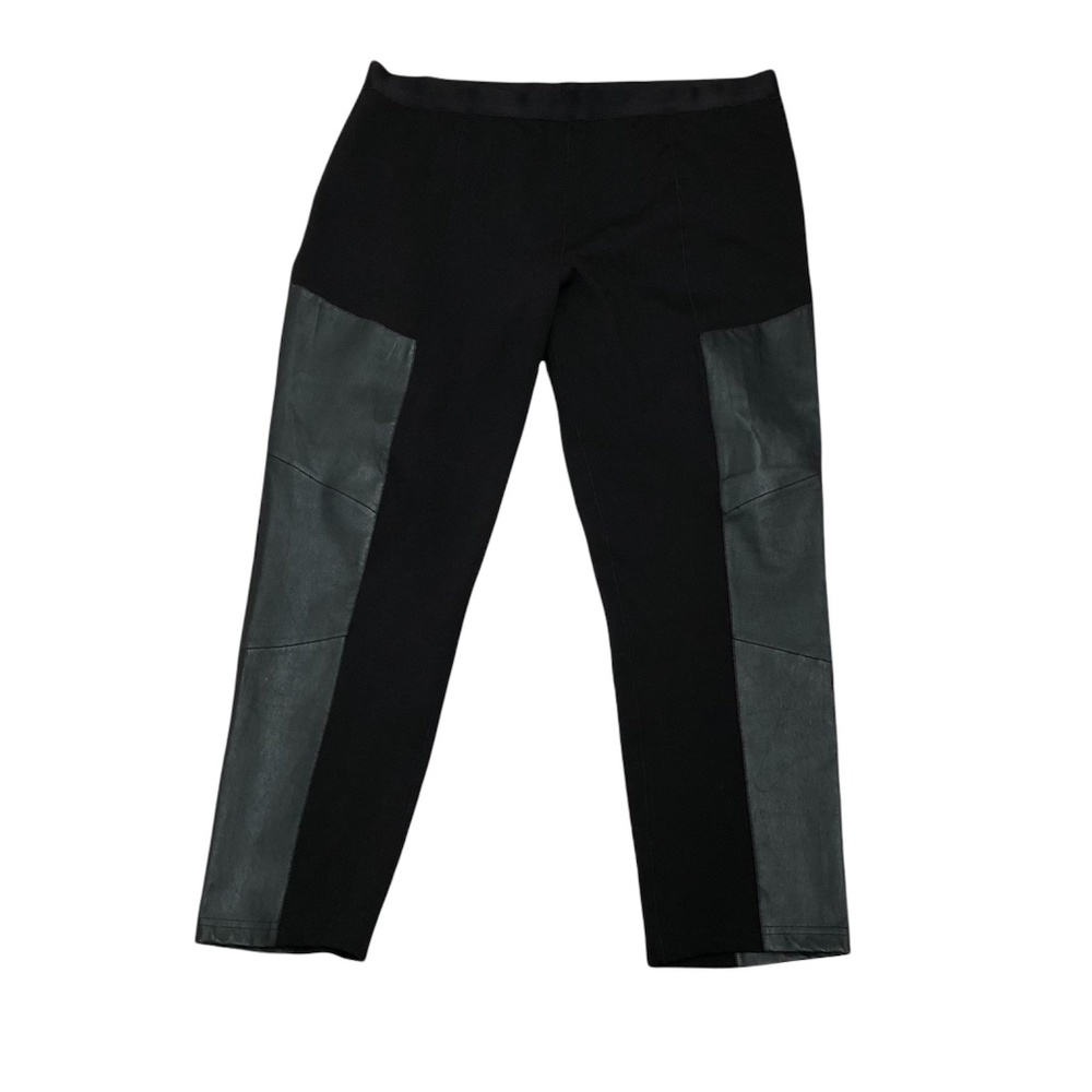 ELIE TAHARI PULL ON BLACK PANTS LEGGINGS WITH LAMB LEATHER SIDE PANELS
